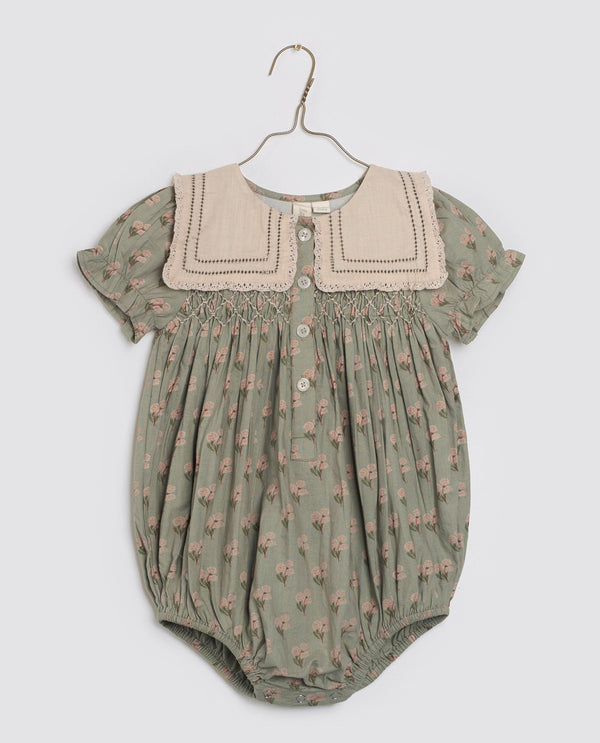 Organic Smocked Emilie Sailor Romper || Poppy Floral, , Little Cotton Clothes - All The Little Bows