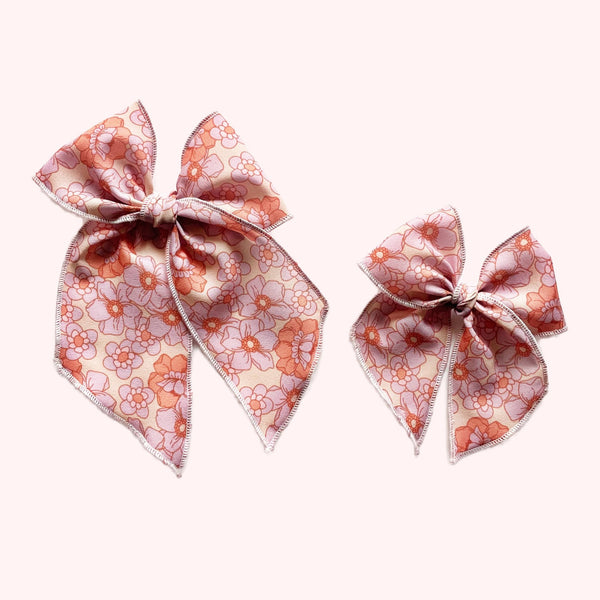 Peachy Pink Retro Floral Elle Bow - Lady Eleanor & Co - All The Little Bows