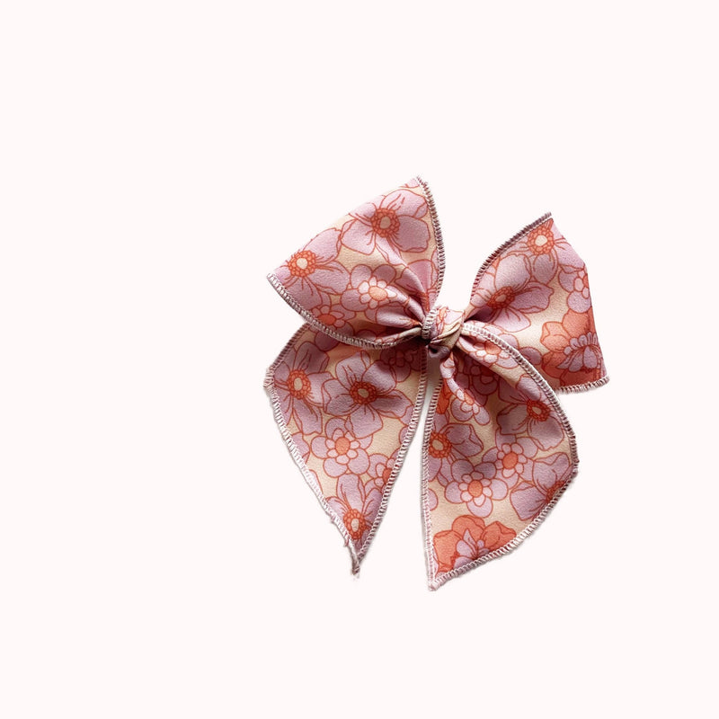 Peachy Pink Retro Floral Elle Bow, , Lady Eleanor & Co - All The Little Bows