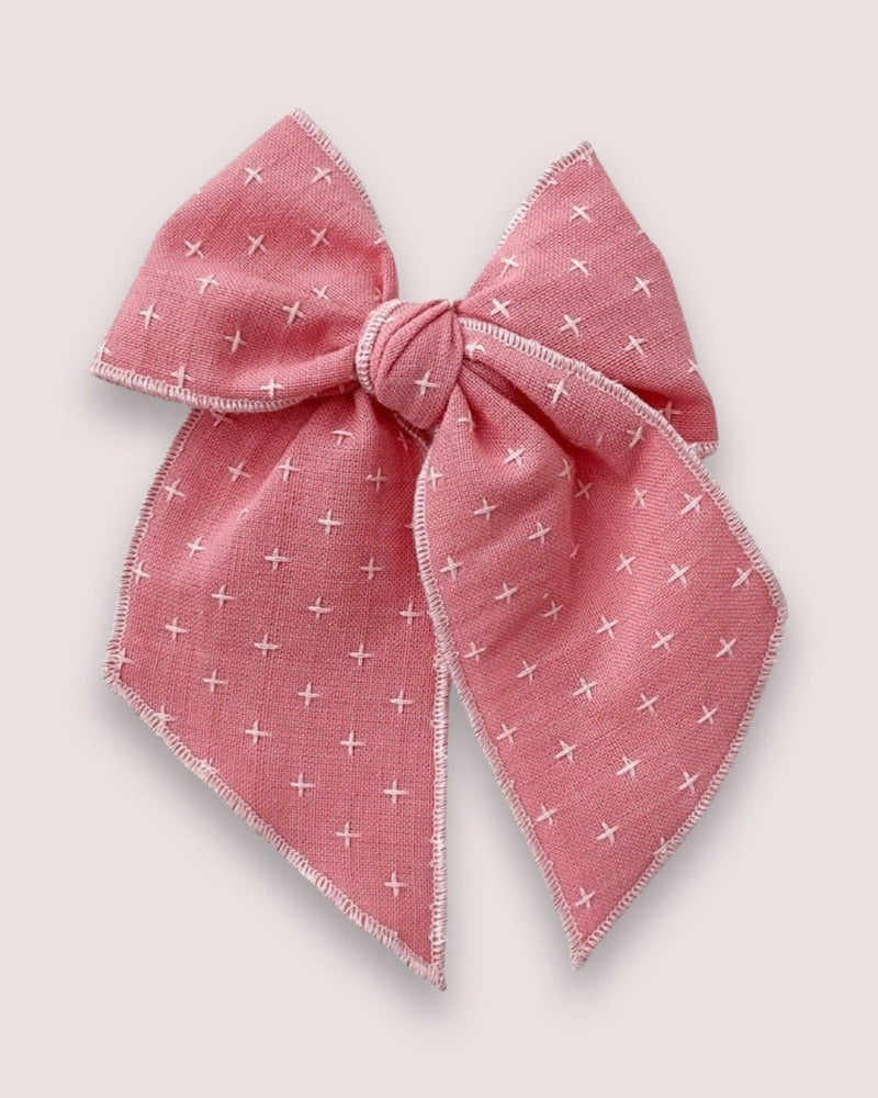 Pink Cross Stitched Elle Bow, , Lady Eleanor & Co - All The Little Bows