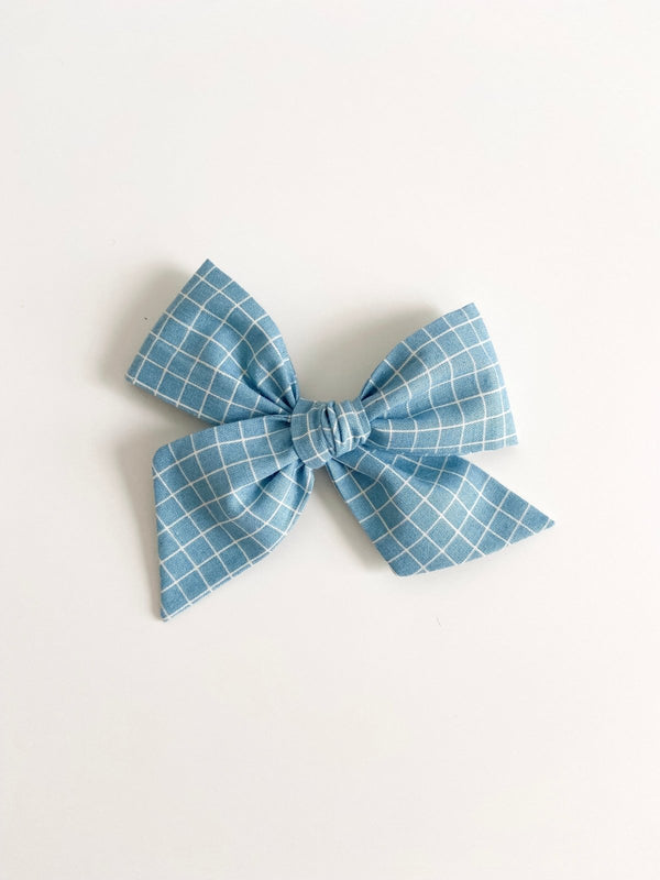 Pinwheel Bow | Blue Grid - Headband or Clip, , All The Little Bows - All The Little Bows
