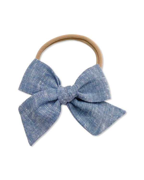 Pinwheel Bow | Brussels Washer Yarn-Dyed Linen, Chambray - All The Little Bows - All The Little Bows
