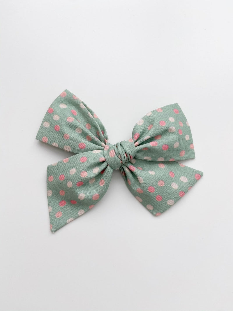 Pinwheel Bow | Pink Dots on Mint - Headband or Clip - All The Little Bows - All The Little Bows