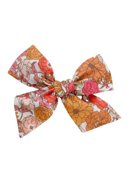 Pinwheel Bow | Pink/Orange Floral - Headband or Clip, , All The Little Bows - All The Little Bows