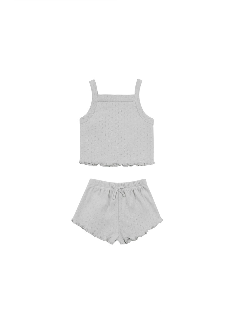 Pointelle Tank + Shortie Set || Cloud, Baby / Toddler Girls Set, Quincy Mae - All The Little Bows