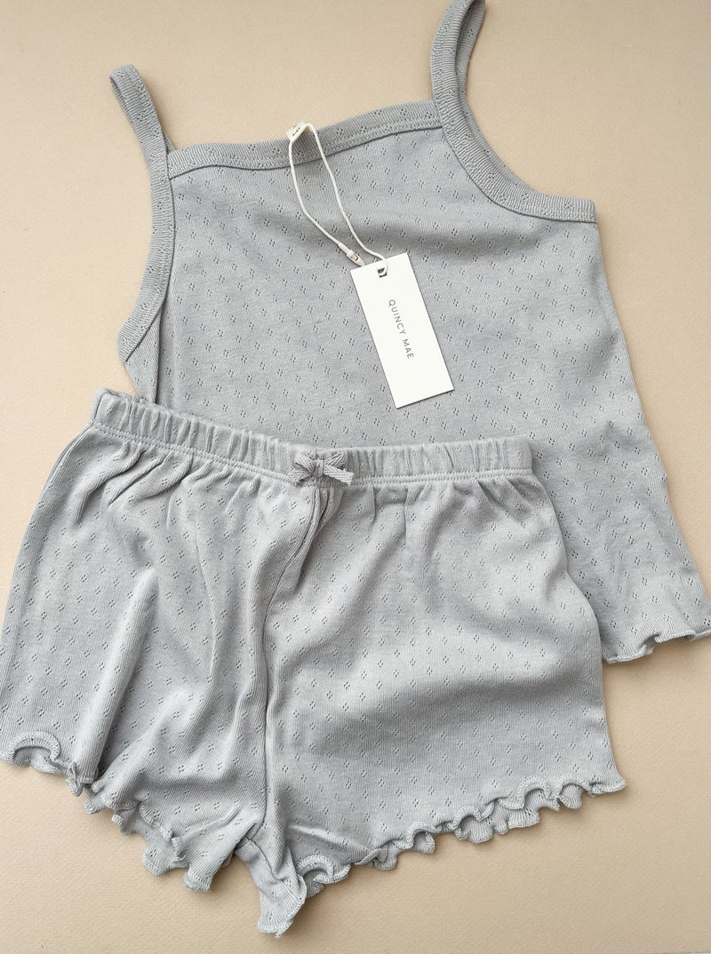 Pointelle Tank + Shortie Set || Cloud, Baby / Toddler Girls Set, Quincy Mae - All The Little Bows