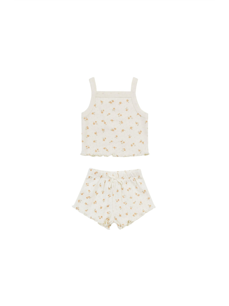 Pointelle Tank + Shortie Set || Ditsy Melon, Baby / Toddler Girls Set, Quincy Mae - All The Little Bows