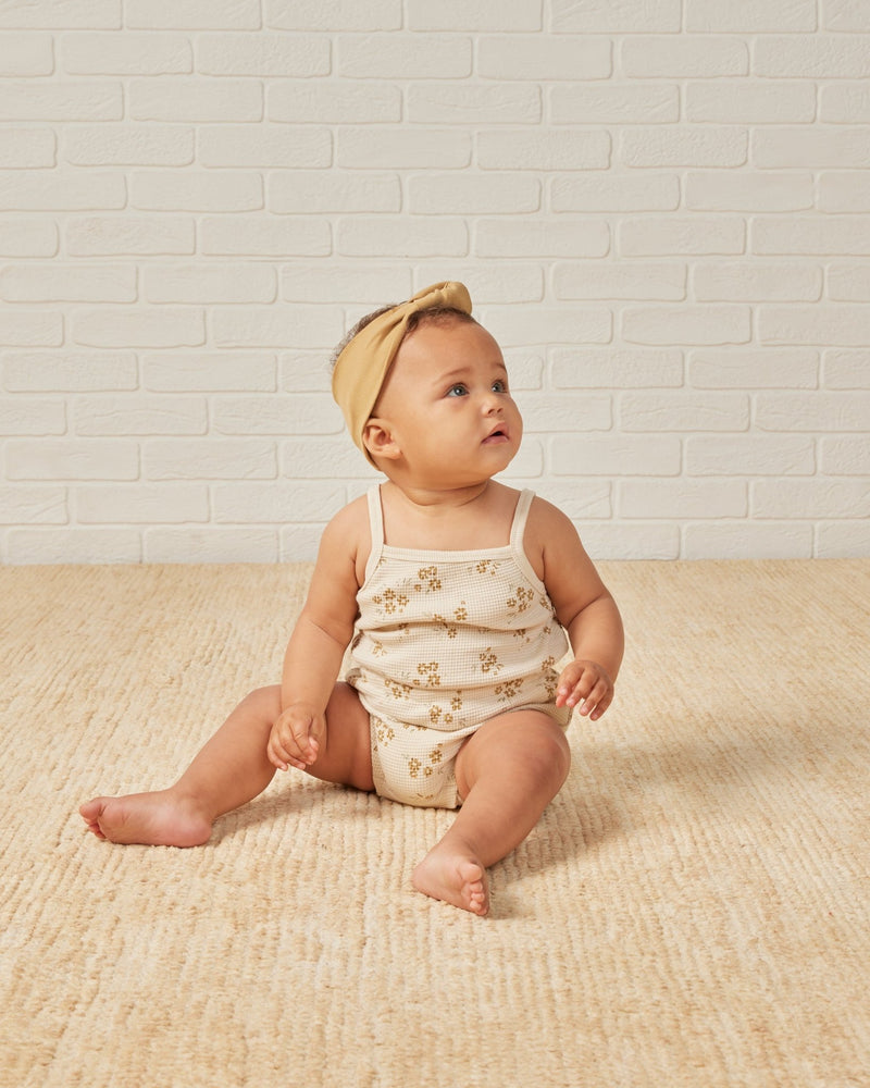 Waffle Cinch Romper || Honey Flower, , Quincy Mae - All The Little Bows