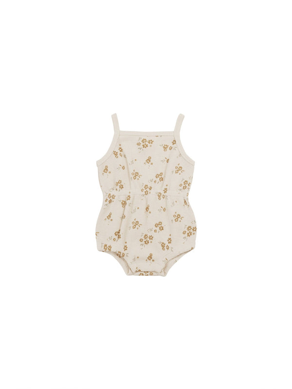 Waffle Cinch Romper || Honey Flower, , Quincy Mae - All The Little Bows